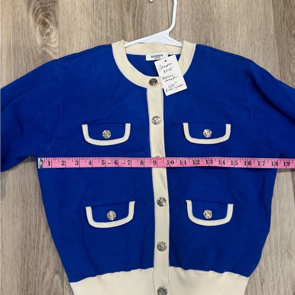 Sandro Royal Blue and Cream Cardigan Marcie Sweater *faint stain - Picture 5 of 7
